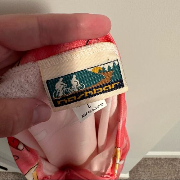 Vintage Nashbar Pink Strawberry Floral Print Cycling Bike Bib Top Medium - Picture 9 of 11